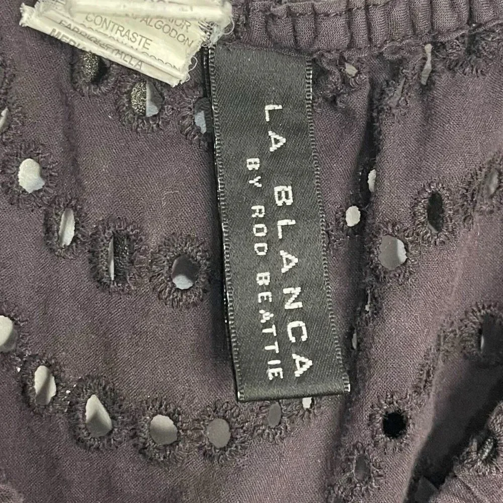 La Blanca By Rob Beattie Mini Dress Women's Medium Purple Eyelet Drawstring Boho
